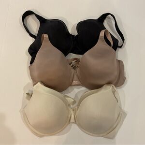 Vanity Fair Three-Pack Smooth T-Shirt Bras — Black, Taupe, Cream